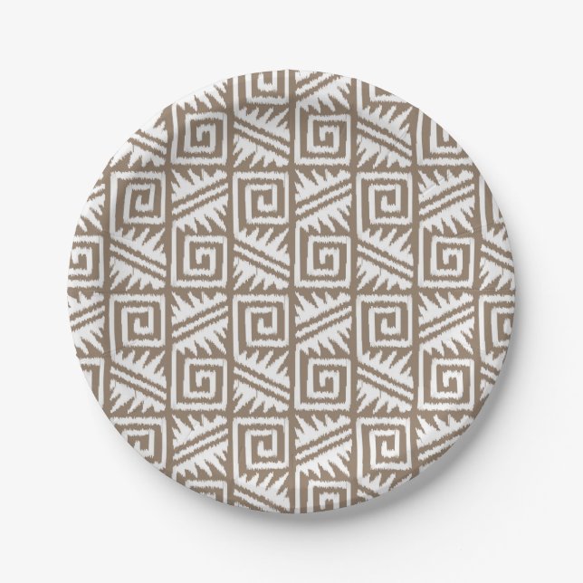 Ikat Aztec Pattern - Taupe Tan and Cream Paper Plate (Front)