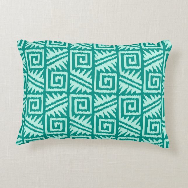 Ikat Aztec Pattern - Turquoise and Aqua Decorative Cushion (Back)
