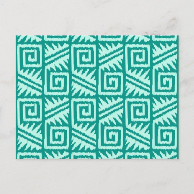 Ikat Aztec Pattern - Turquoise and Aqua Postcard (Front)