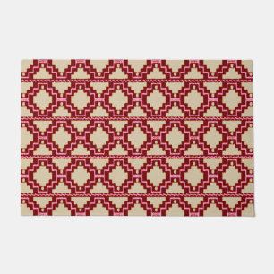 Ikat Aztec Tribal Beige, Burgundy and Beige  Doormat