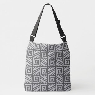 Ikat Aztec Tribal - Charcoal and Silver Grey Crossbody Bag