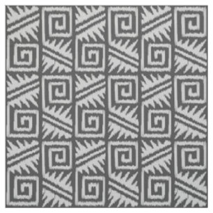 Ikat Aztec Tribal - Charcoal and Silver Grey Fabric