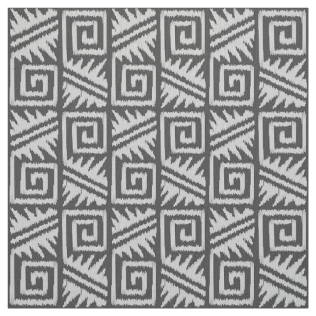 Ikat Aztec Tribal - Charcoal and Silver Grey Fabric (Swatch)