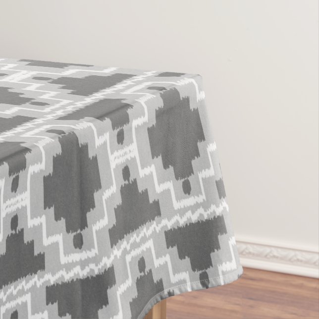 Ikat Aztec Tribal - Dark and light Grey / Grey Tablecloth (In Situ)