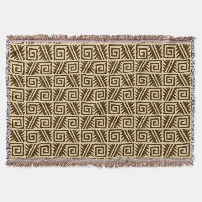 Ikat Aztec Tribal - Dark Brown and Tan Throw Blanket (Front)