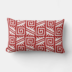 Ikat Aztec Tribal - Dark Red and White Lumbar Cushion