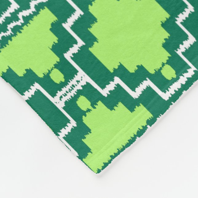 Ikat Aztec Tribal - Forest and Lime Green Fleece Blanket (Corner)
