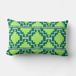 Ikat Aztec Tribal - Forest and Lime Green Lumbar Cushion