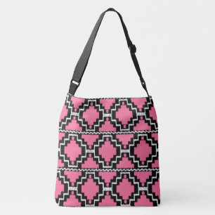 Ikat Aztec Tribal - Fuchsia Pink, Black and White Crossbody Bag