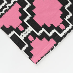 Ikat Aztec Tribal - Fuchsia Pink, Black and White Fleece Blanket