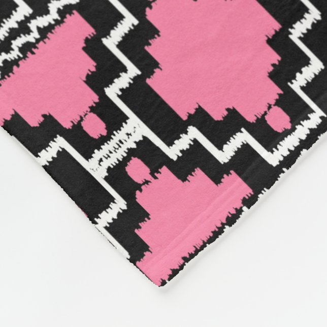 Ikat Aztec Tribal - Fuchsia Pink, Black and White Fleece Blanket (Corner)