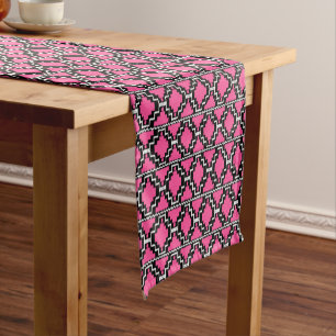 Ikat Aztec Tribal Fuchsia Pink, Black and White Short Table Runner