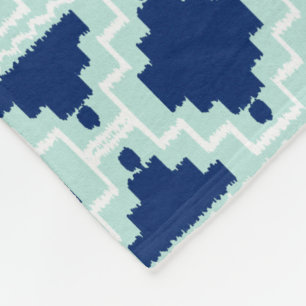 Ikat Aztec Tribal - Indigo and light blue Fleece Blanket