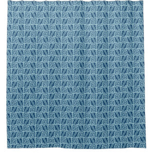 Ikat Aztec Tribal - Indigo and Light Blue Shower Curtain