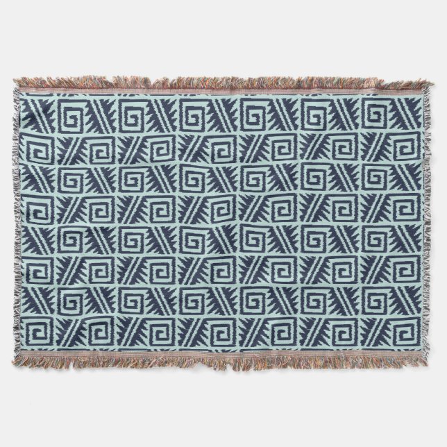 Ikat Aztec Tribal - Indigo and Light Blue Throw Blanket (Front)