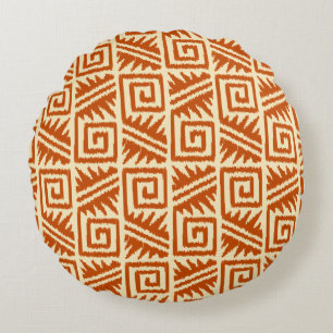 Ikat Aztec Tribal - Mandarin and Light Orange Round Cushion