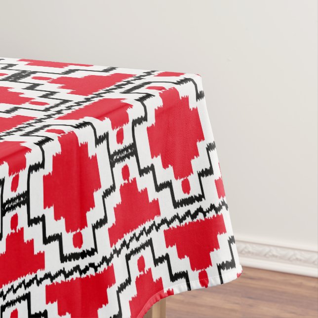 Ikat Aztec Tribal - Red, Black and White Tablecloth (In Situ)