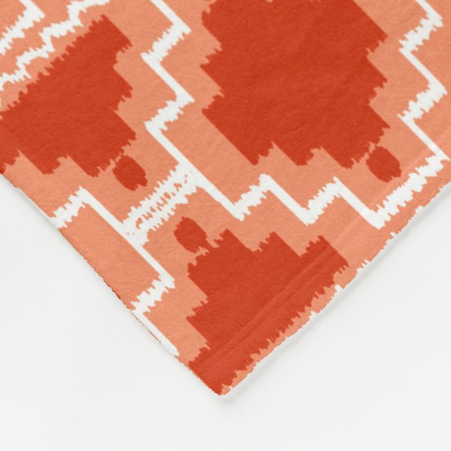 Ikat Aztec Tribal - Rust, Orange and white Fleece Blanket (Corner)