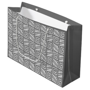 Ikat Aztec Tribal - Shades of Grey / Grey Large Gift Bag