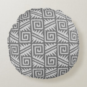 Ikat Aztec Tribal - Shades of Grey / Grey Round Cushion