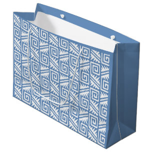 Ikat Aztec Tribal - Sky Blue and White Large Gift Bag