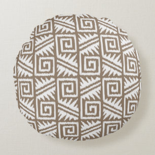 Ikat Aztec Tribal - Taupe Tan and Cream Round Cushion