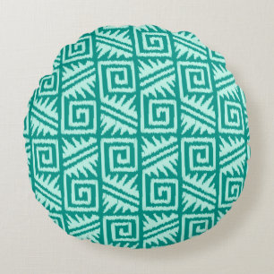 Ikat Aztec Tribal - Turquoise and Aqua Round Cushion