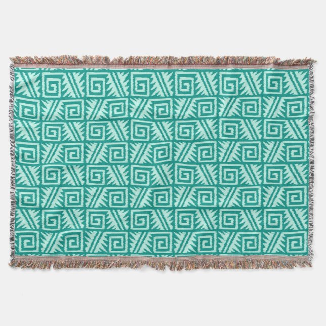 Ikat Aztec Tribal - Turquoise and Aqua Throw Blanket (Front)