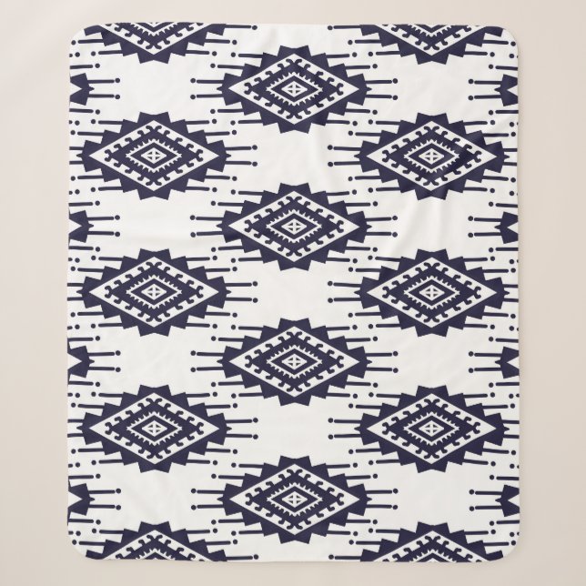 Ikat Boho Aztec Textile Motif Sherpa Blanket (Front)