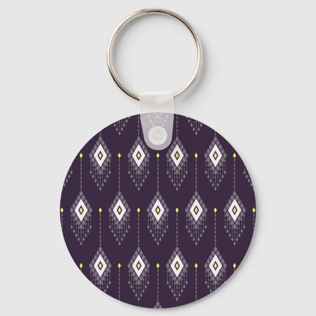 Ikat Chandelier Pattern: Vintage Textile Design Key Ring (Front)