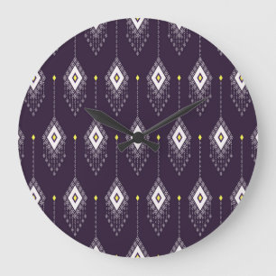 Ikat Chandelier Pattern: Vintage Textile Design Large Clock