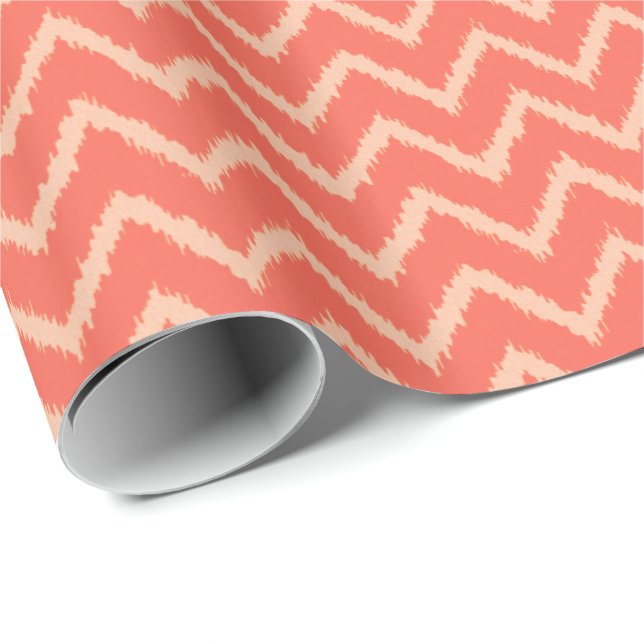 Ikat Chevron Pattern in Coral orange and peach Wrapping Paper (Roll Corner)
