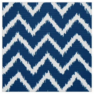 Ikat Chevron Pattern - Navy blue and white Fabric