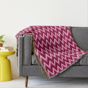 Ikat Chevron Stripes - Burqundy, Rose and Pink Throw Blanket