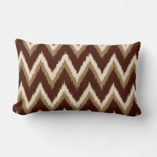Ikat Chevron Stripes - Chocolate Brown & Beige Lumbar Cushion