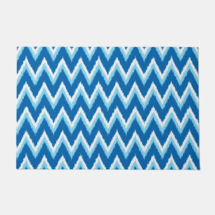Ikat Chevron Stripes, Cobalt, Sky Blue and White Doormat