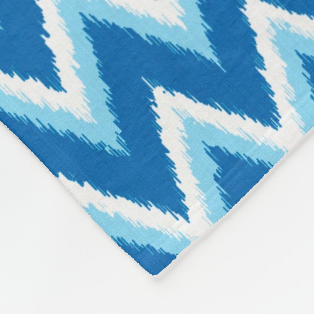 Ikat Chevron Stripes - Cobalt, Sky Blue and White Fleece Blanket (Corner)