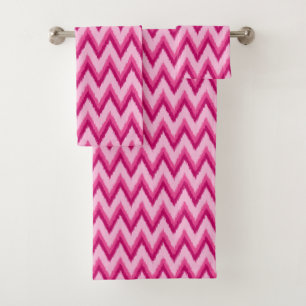 Ikat Chevron Stripes - Fuchsia and Pale Pink Bath Towel Set
