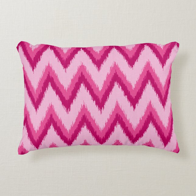 Ikat Chevron Stripes - Fuchsia and Pale Pink Decorative Cushion (Front)