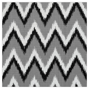 Ikat Chevron Stripes - Grey / Grey, Black & White Fabric