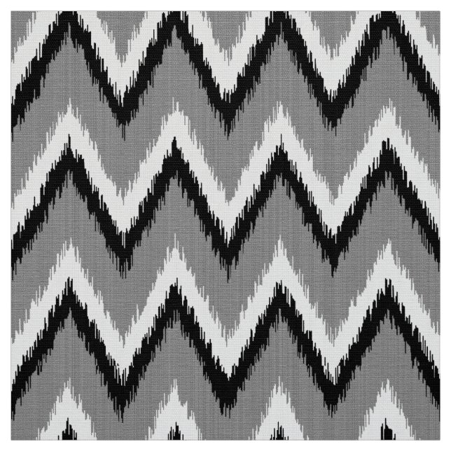 Ikat Chevron Stripes - Grey / Grey, Black & White Fabric (Swatch)