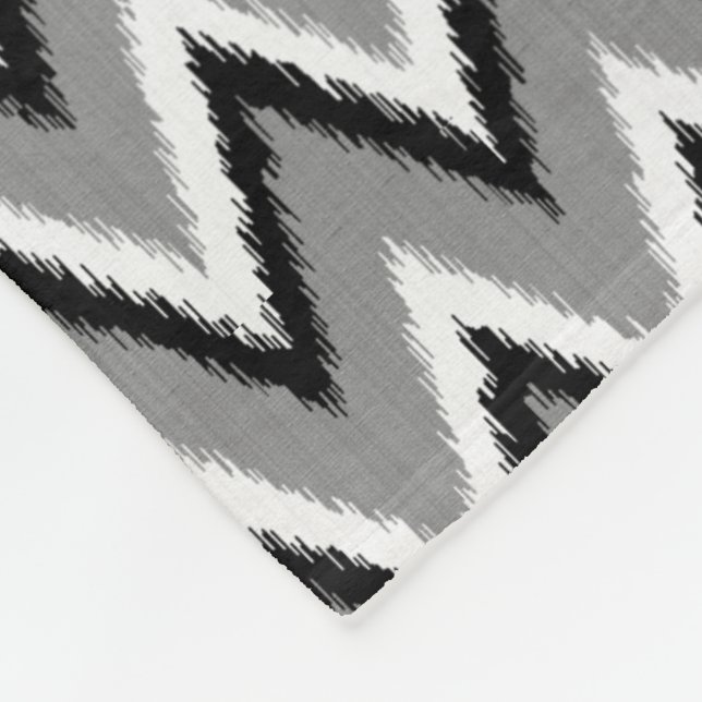 Ikat Chevron Stripes - Grey / Grey, Black & White Fleece Blanket (Corner)