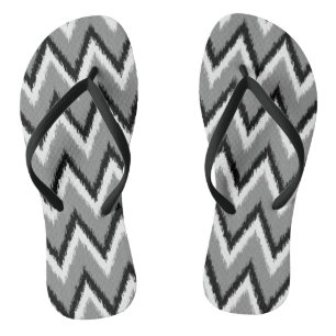 Ikat Chevron Stripes - Grey / Grey, Black & White Jandals