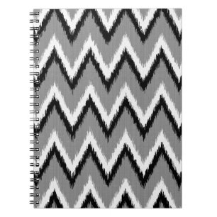 Ikat Chevron Stripes - Grey / Grey, Black & White Spiral Notebook