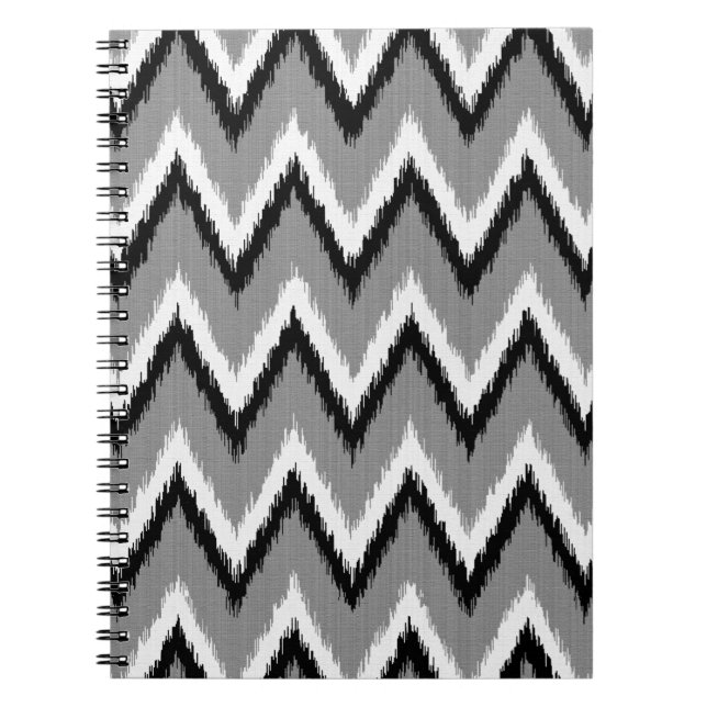 Ikat Chevron Stripes - Grey / Grey, Black & White Spiral Notebook (Front)