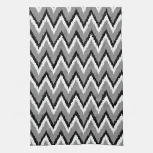 Ikat Chevron Stripes - Grey / Grey, Black & White Tea Towel