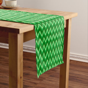 Ikat Chevron Stripes - Pine and Lime Green Short Table Runner