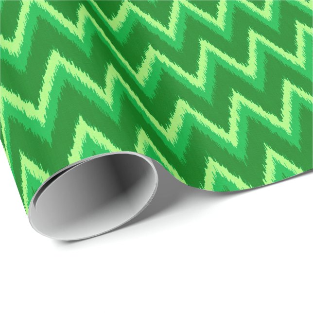 Ikat Chevron Stripes - Pine and Lime Green Wrapping Paper (Roll Corner)