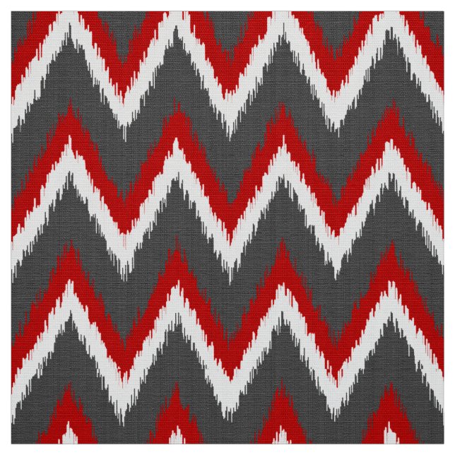 Ikat Chevron Stripes - Red, White and Grey / Grey Fabric (Swatch)