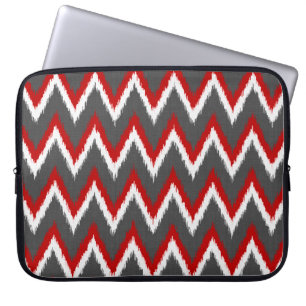 Ikat Chevron Stripes - Red, White and Grey / Grey Laptop Sleeve